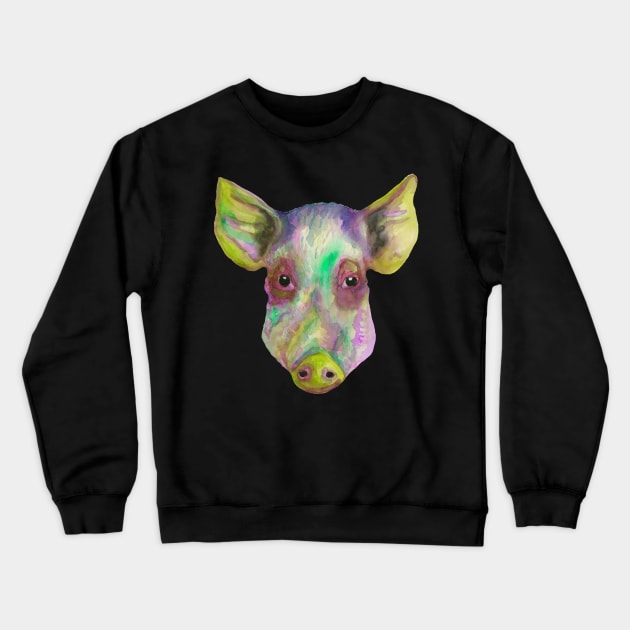 Colorful watercolor pig head Crewneck Sweatshirt by deadblackpony